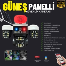 Full HD G�ne� Panelli 360� D�nebilen Renkli Gece G�venlik Kamera